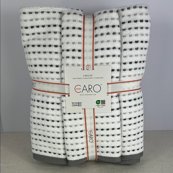 Caro Home Bath Towel Set Gray White 2 Bath 2 Hand 2 Wash 100% Cotton Soft 6 pc - Picture 2 of 7